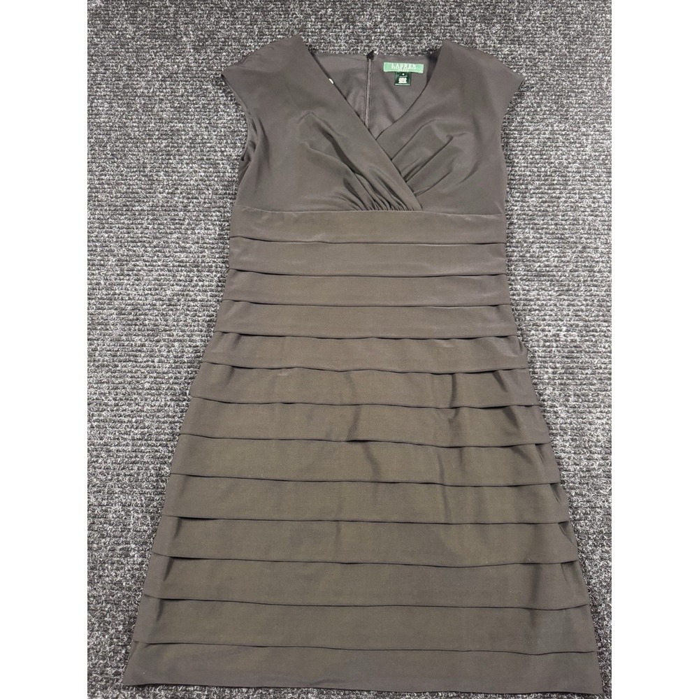 Lauren Ralph Lauren Dress Womens 4 Black Tiered Ruched Faux Wrap Cocktail LBD